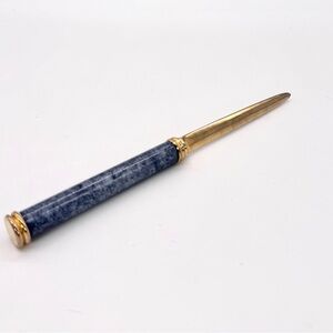 Elegant Gold Tone Letter Opener with Blue Stone-Style Handle
